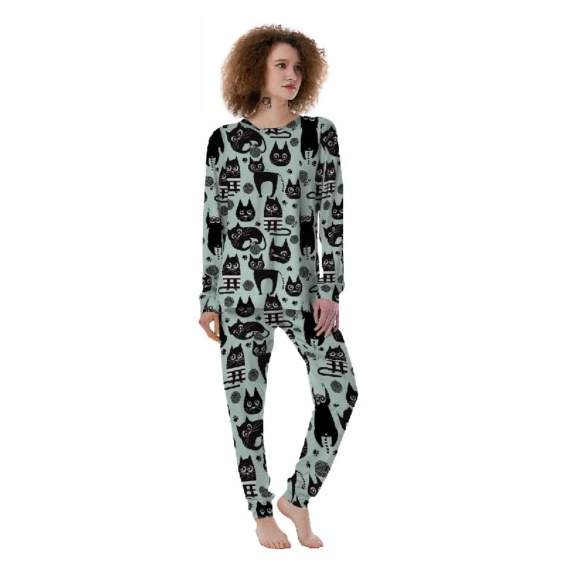 Cute Black Cat Print Women's Pajamas