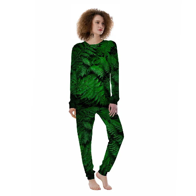 Fern Leaf Green Print Women's Pajamas