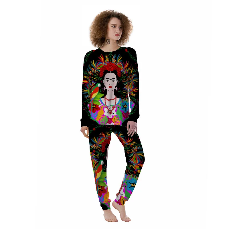 Floral And Frida Kahlo Print Women's Pajamas