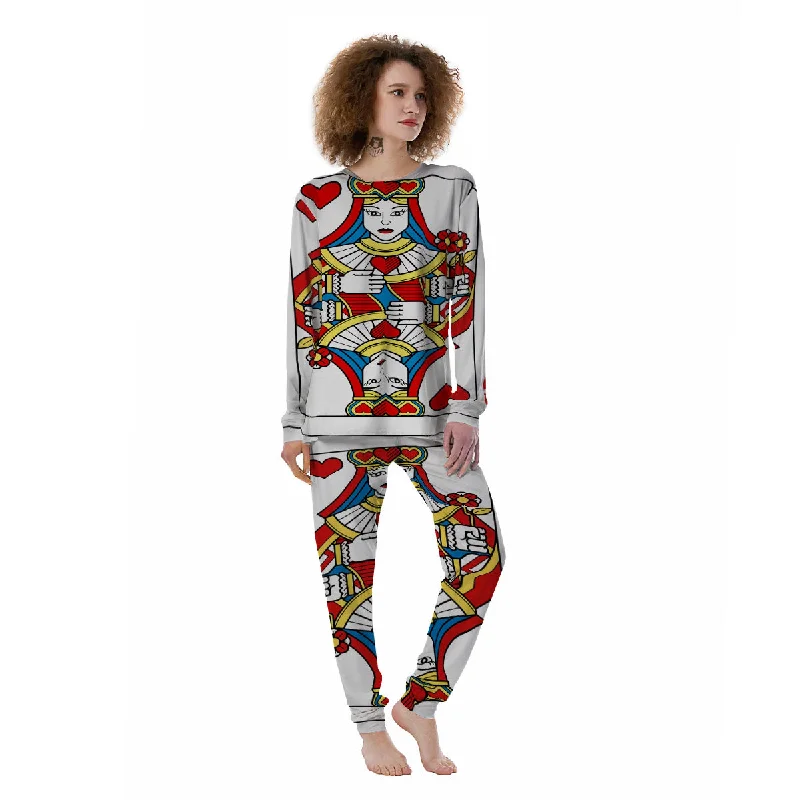 Playing Card Queen Of Hearts Print Women's Pajamas