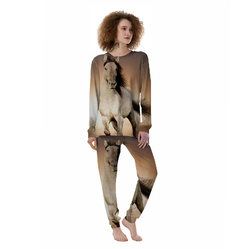 Wild Stallion Horse Running Print Women's Pajamas