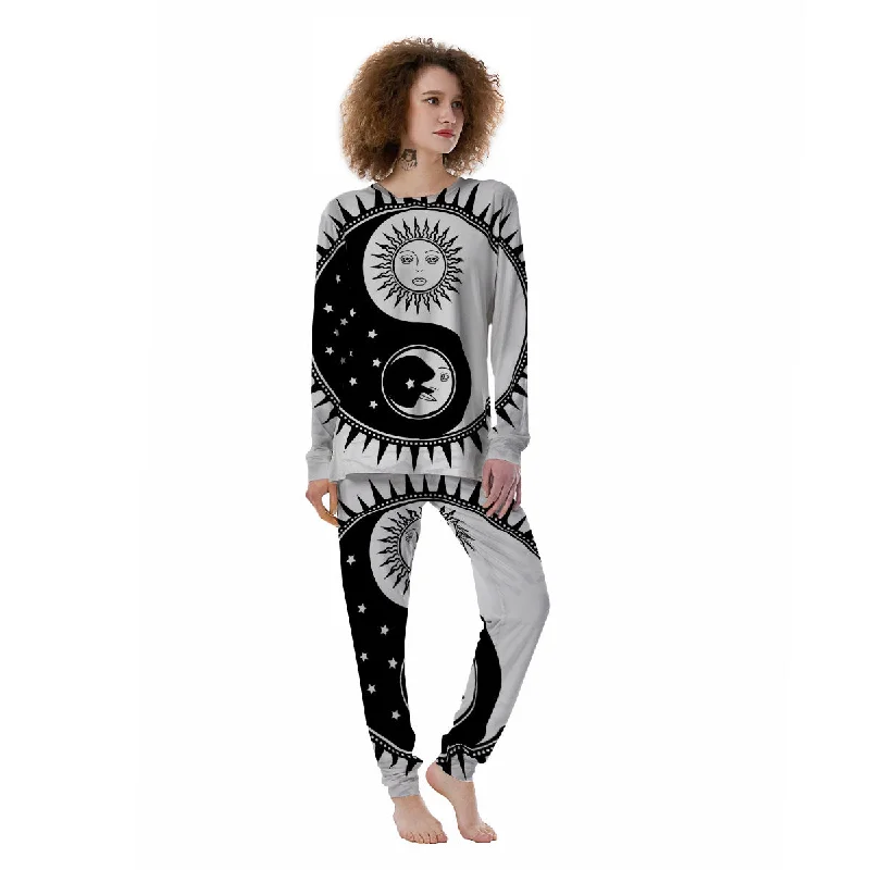 Yin Yang Sun White And Black Print Women's Pajamas