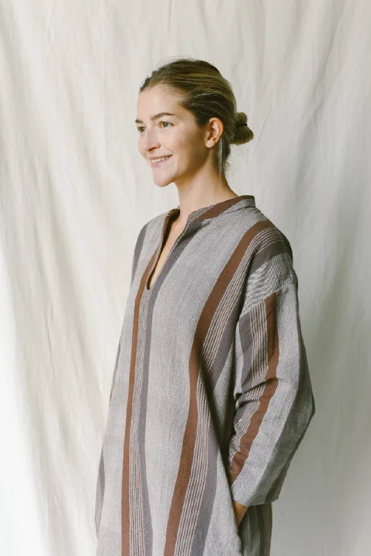 Brown Grey Nomad Long Sleeve Maxi Kaftan