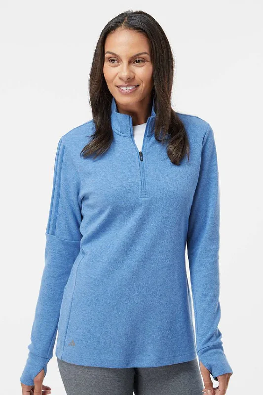 Adidas Womens 3 Stripes Moisture Wicking 1/4 Zip Sweater - Focus Blue Melange