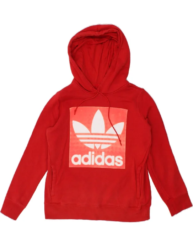 ADIDAS Womens Graphic Hoodie Jumper UK 8 Small Red Cotton