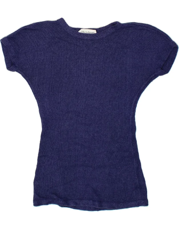 ALBERTA FERRETTI Womens Boat Neck Jumper Sweater UK 14 Medium Navy Blue