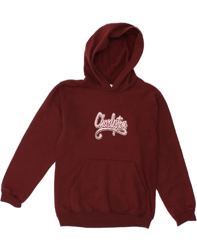 CHAMPION Womens Graphic Hoodie Jumper UK 14 Large Burgundy Cotton