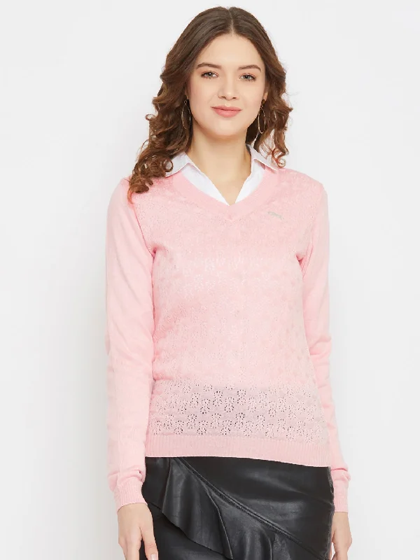 JUMP USA Women Pink Self Design Sweater