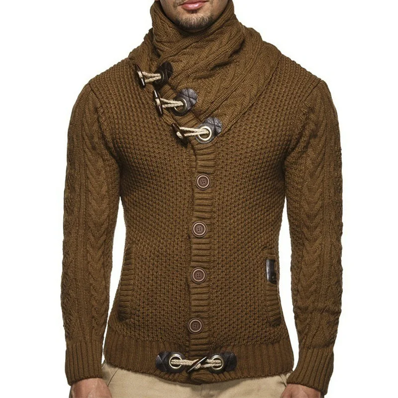 FZ men's knitted jacket turtleneck button sweater