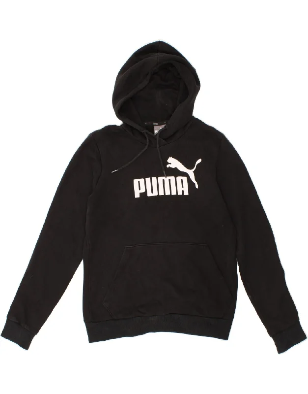 PUMA Womens Graphic Hoodie Jumper UK 12 Medium Black Cotton