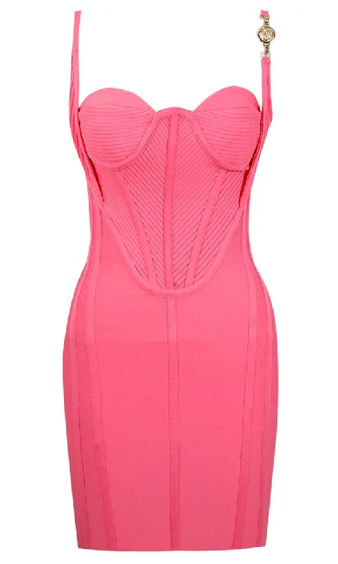 Electric Playground <bR><span>Pink Sleeveless Spaghetti Strap Bustier Sweetheart Neck Bodycon Bandage Mini Dress</span>