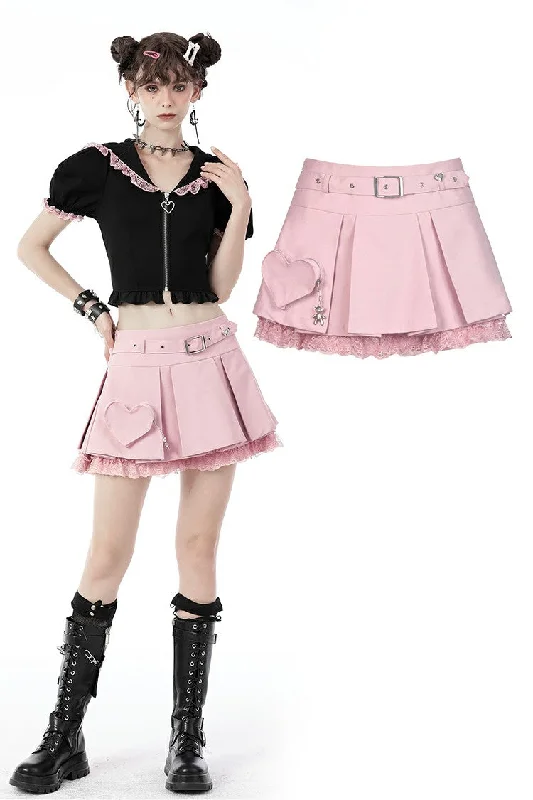 Alternative rebel pink heart bag pleated mini skirt KW231