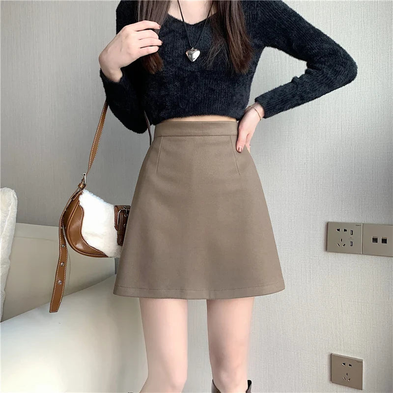 FashionSierra - 2024 New Autumn Winter Wool Mini Women Fashion High Waist A-line Woolen Short Ladies Package Hip Skirt