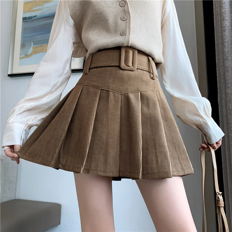 FashionSierra - New Fashion High Waist A-line Mini Pleated Womens Autumn Winter Corduroy Korean Style Woman Casual Skirt