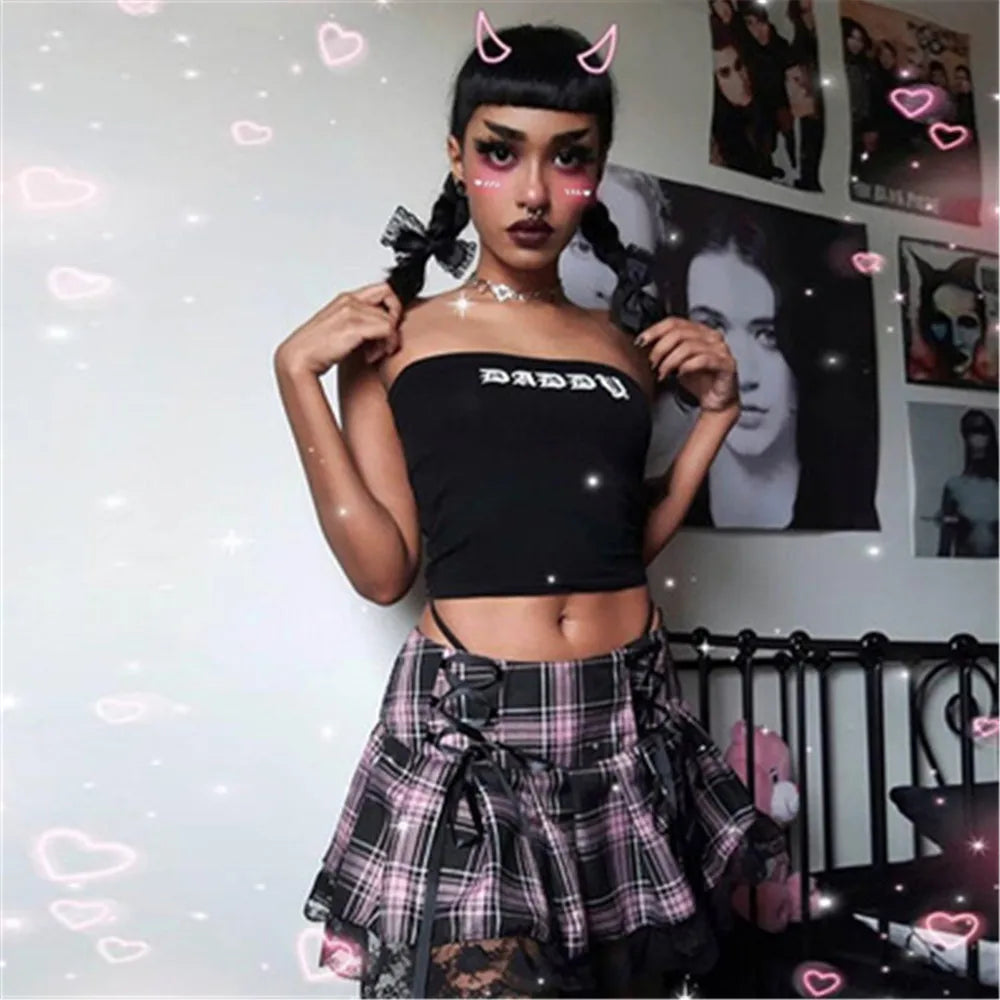 Mall Gothic Grunge Summer Mini Women Y2K Vintage Harajuku Streetwear High Waist Bandage Sexy Skirt