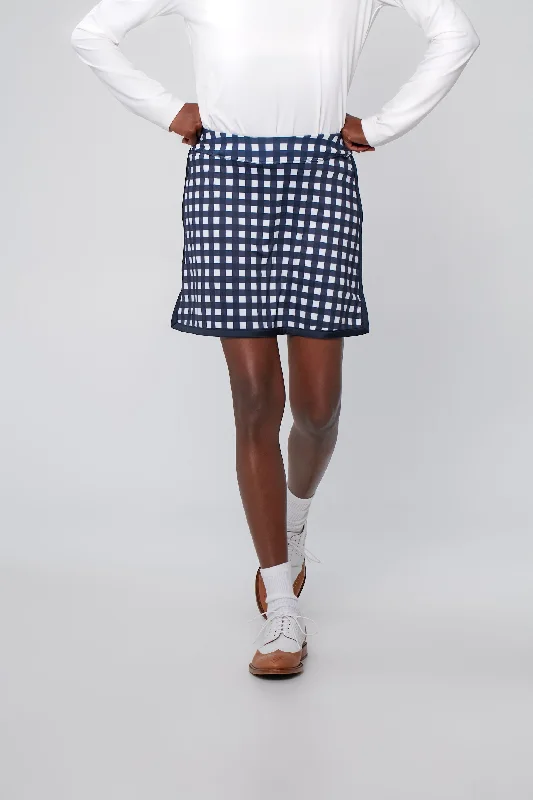 Navy Trellis Gingham 16 Inch Karrie Golf Skirt