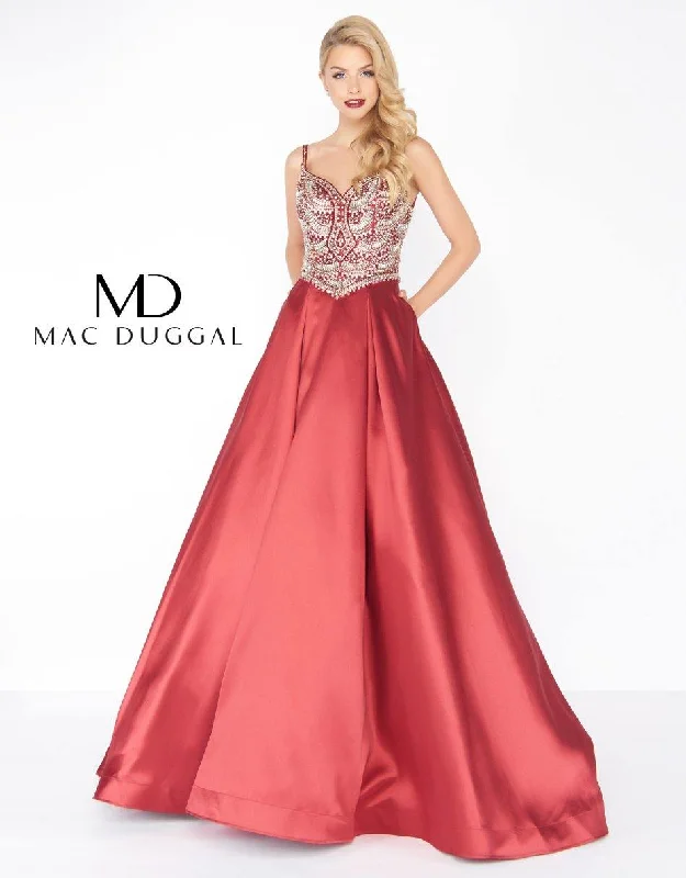 Mac Duggal 66285 Prom Long Beaded Satin Ball Gown