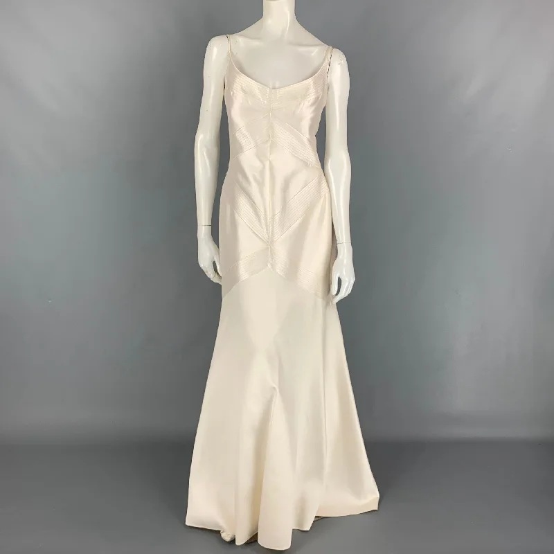 ANGEL SANCHEZ Size 10 Off White Spaghetti Straps Evening Gown Dress