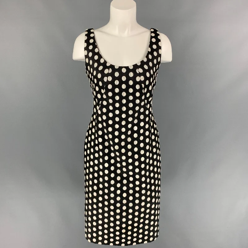 ARMANI COLLEZIONI Size 8 Black & White Polka Dot Sheath Dress