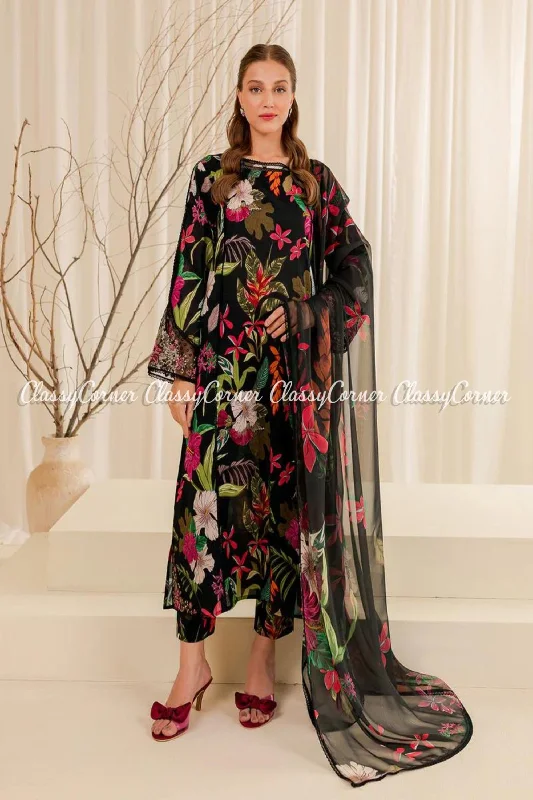 Black Floral Printed Lawn Salwar Kameez