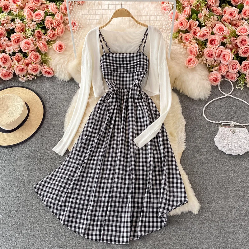 Cute plaid two-piece dress  444