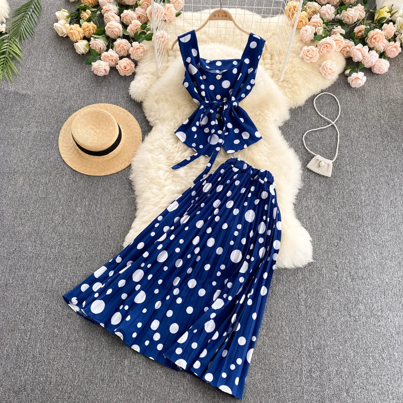 Cute regular polka dot dress two pieces dress  575