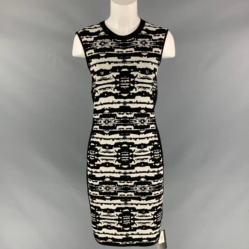 DAGMAR Size M Black & White Cotton Blend Marbled Dress