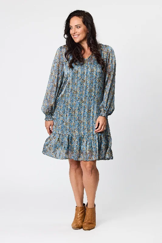 Gloss by Shine On Laura Hem Tier Dress Blue Paisley