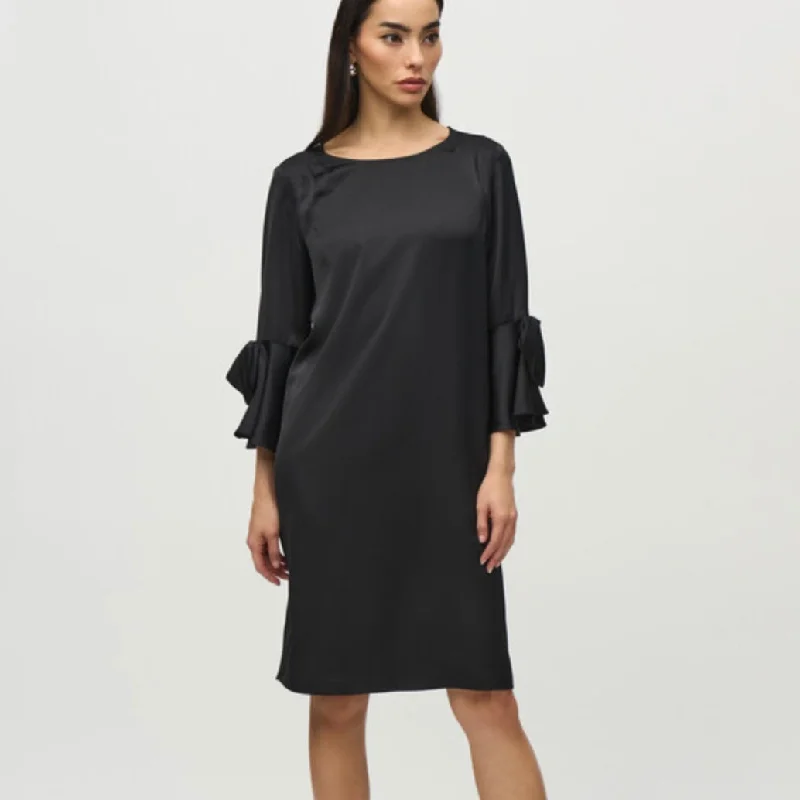 Joseph Ribkoff black satin ruffle sleeve dress