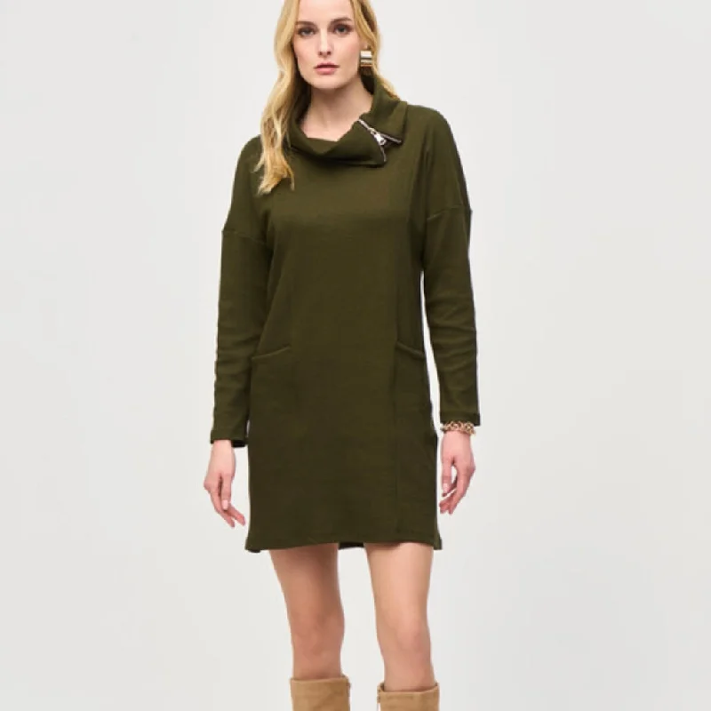 Joseph Ribkoff olive zipper collar dress