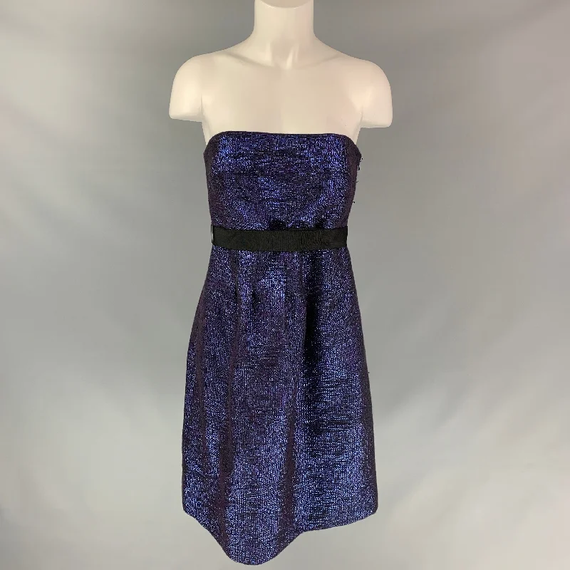 LELA ROSE Size 6 Blue & Black Acrylic Blend Woven Strapless Dress