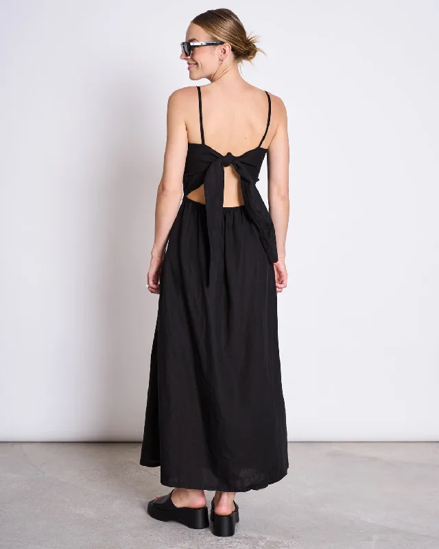 LINEN BOW DRESS LEUVEN BLACK