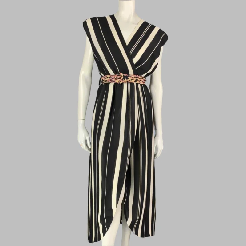 LOUIS VUITTON Size 4 Black & White Stripe Silk Sleeveless Wrap Dress