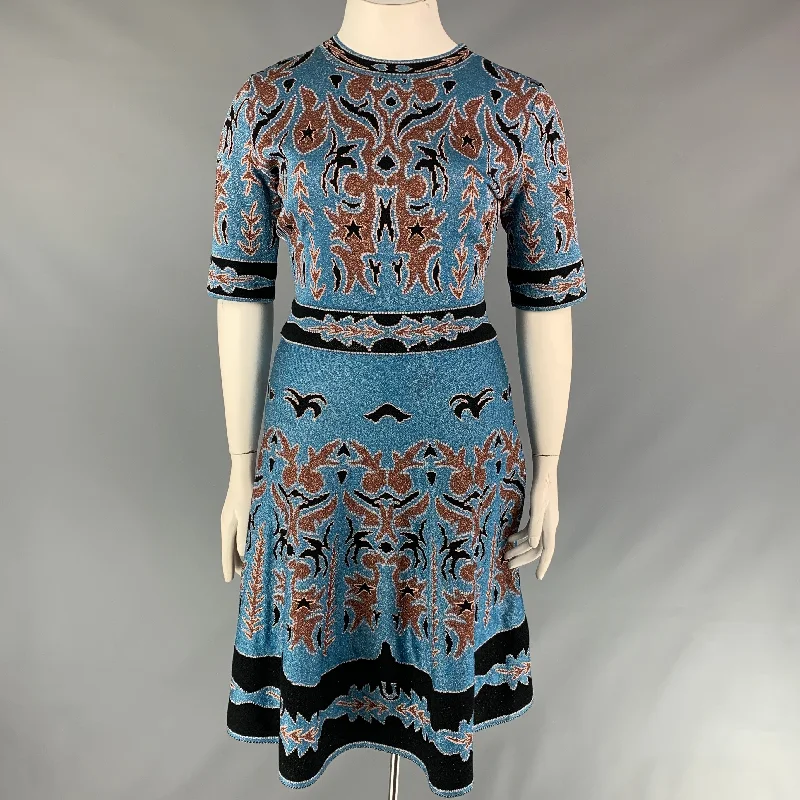 M MISSONI Size 12 Blue & Brown Polyamide Bend Metallic Dress