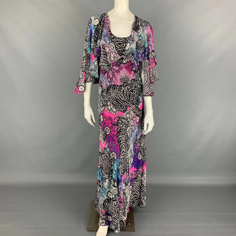 MATTHEW WILLIAMSON Size 8 Multi-Color Silk Abstract Capelet Dress