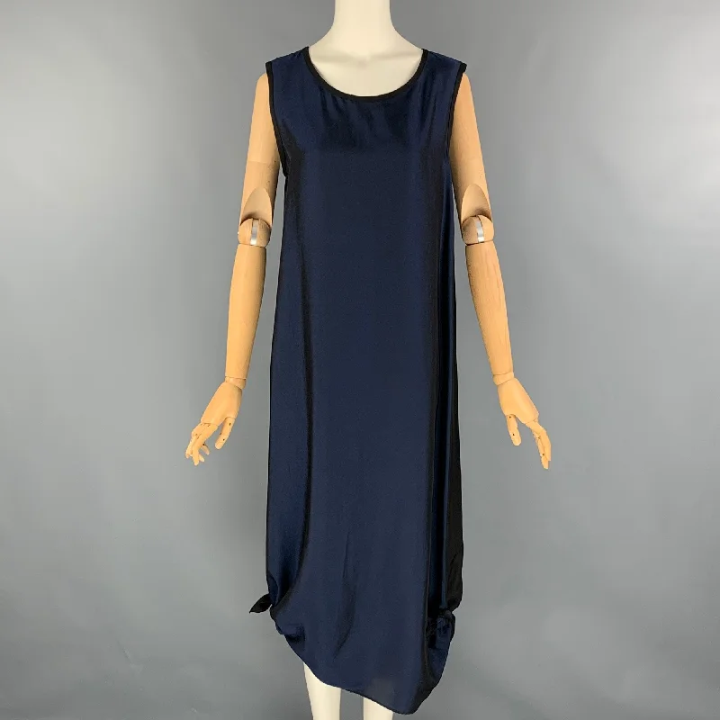 MILLER et BERTAUX Size 2 Navy Black Acetate Color Block Shift Dress