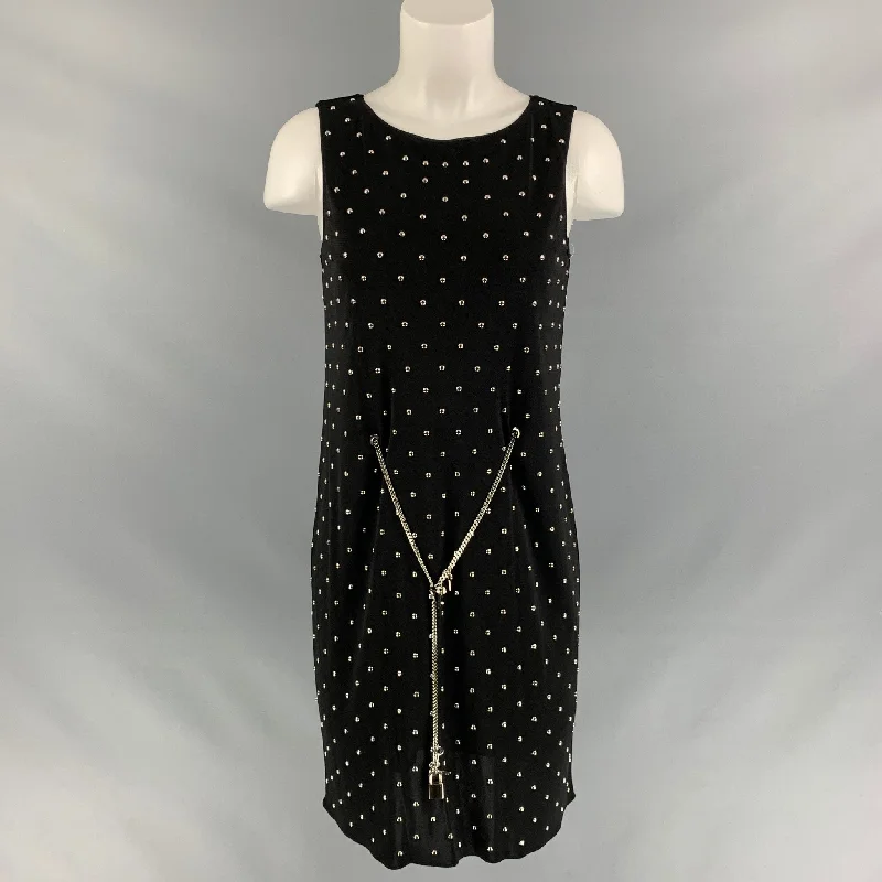 MOSCHINO Size 6 Black Silver Polyester Studded Shift Below Knee Dress