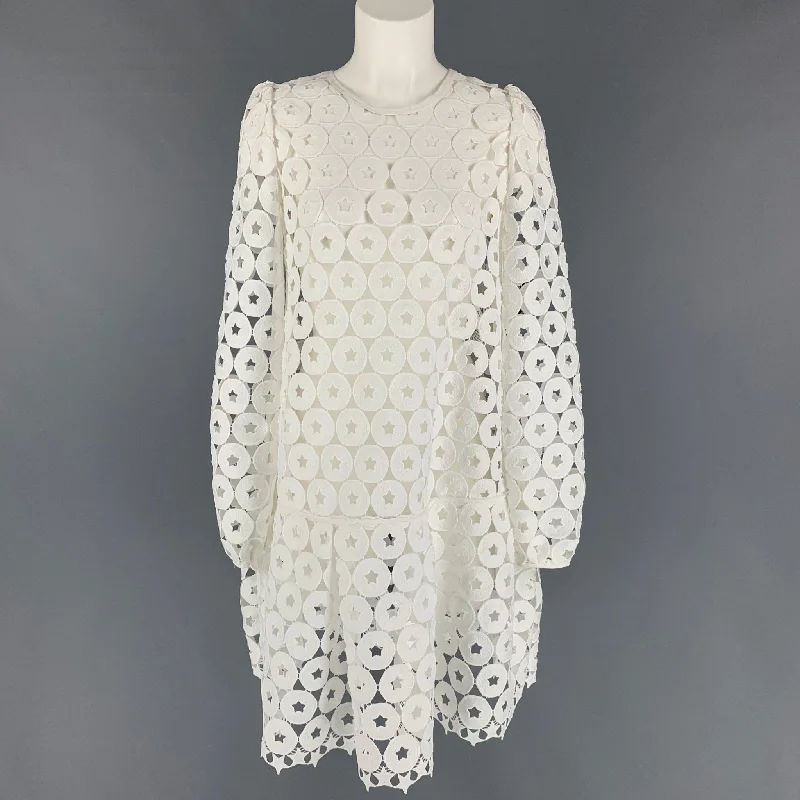 Nº21 Size 4 White Polyester Eyelet Dropped Waist Dress