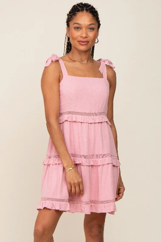 Pink Sleeveless Tiered Dress