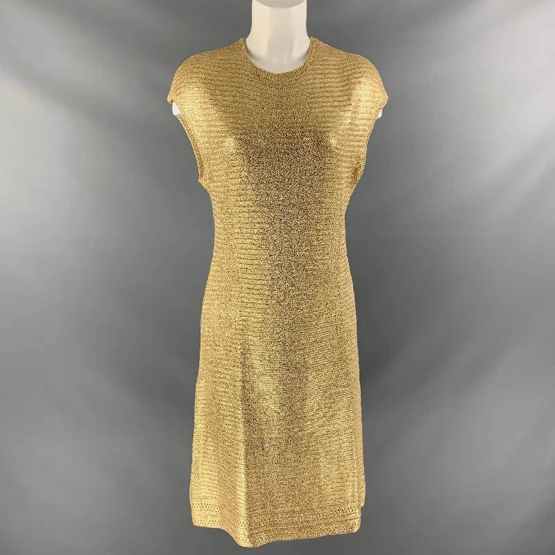 RALPH LAUREN Size L Gold Silk Knitted Dress