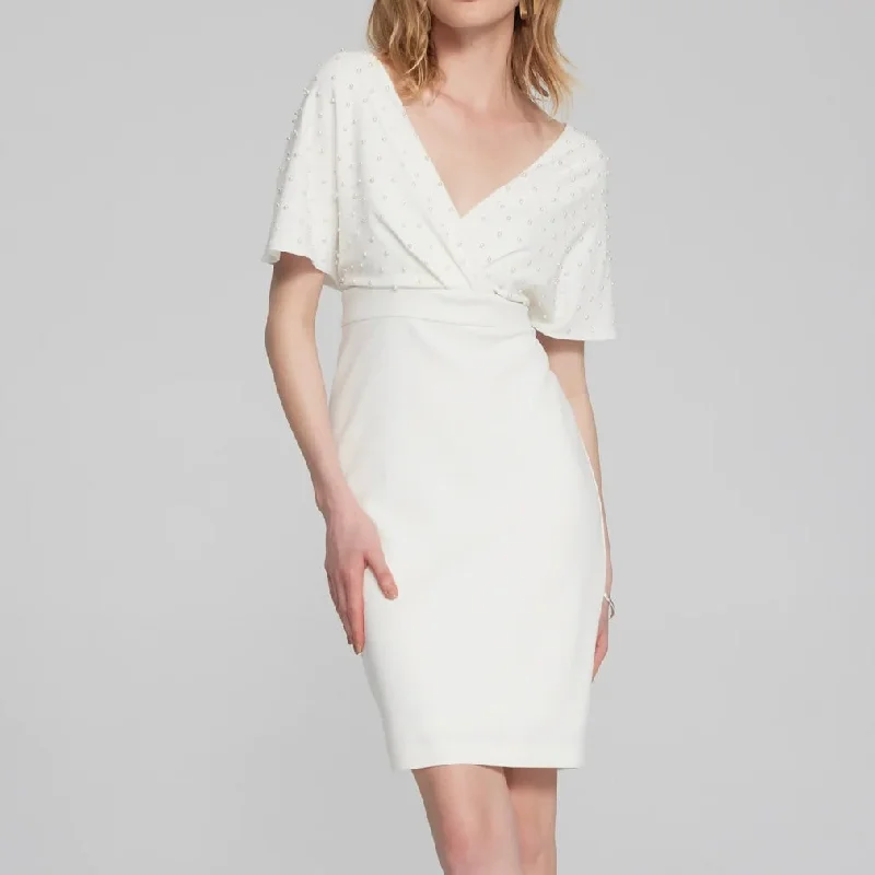 Joseph Ribkoff pearl detailed vanilla wrap dress