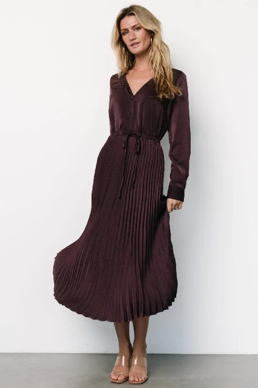 Waco Pleated Dress | Dark Plum