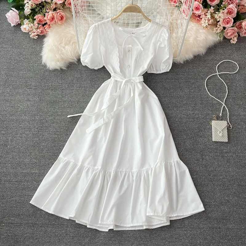 White A line dress fashion dress  621