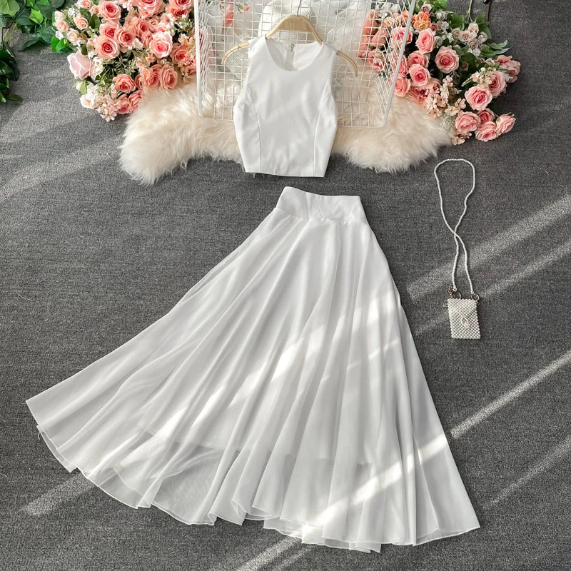 White A line two pieces dress fashion dress  614 Holiday unclassified dresses