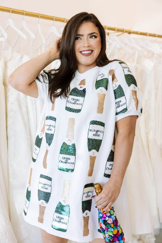 White & Gold Scattered Champagne Bottle Dress