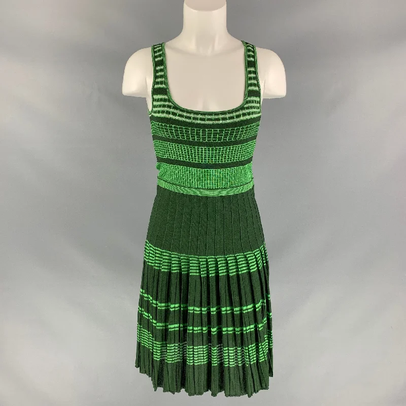 ZAC POSEN Size S Green Viscose Blend Pleated Sleeveless Dress