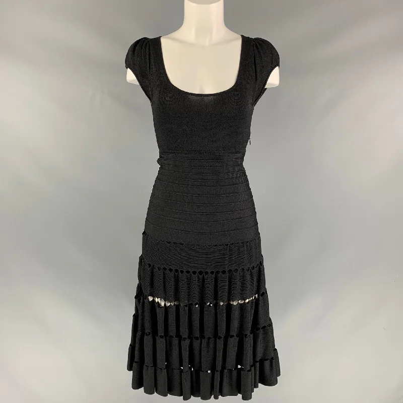 ZAC POSEN Size XS Black Viscose Blend Cut Out Cap Sleeves Dress