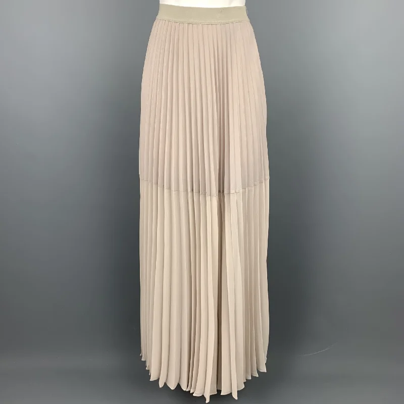 BCBGMAXAZRIA Size S Ivory Polyester Pleated Maxi Skirt