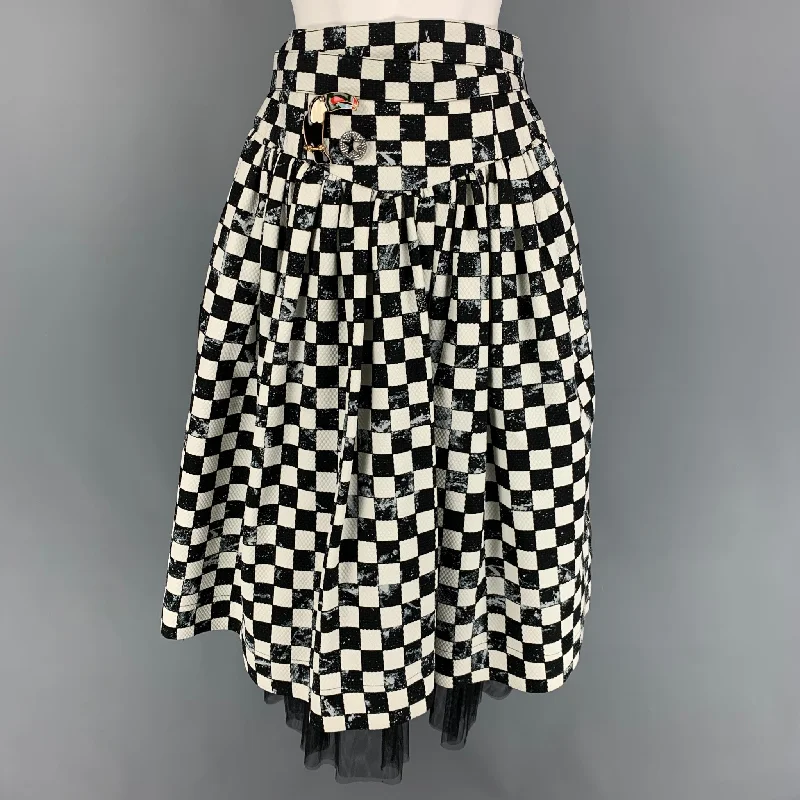 MARC JACOBS Size 2 Black White Cotton Blend Checkered Circle Long Skirt