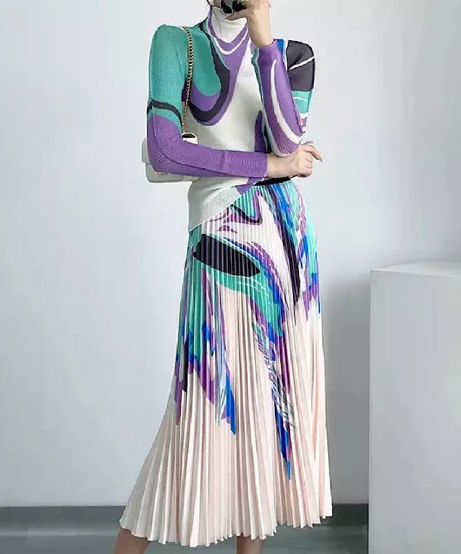 Printed Long Sleeve With Long Skirt Set In Green